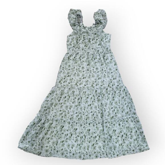 Mikarose The York Maxi Dress White/Green Floral Flutter Sleeve Dress Women Sz S - Picture 2 of 16